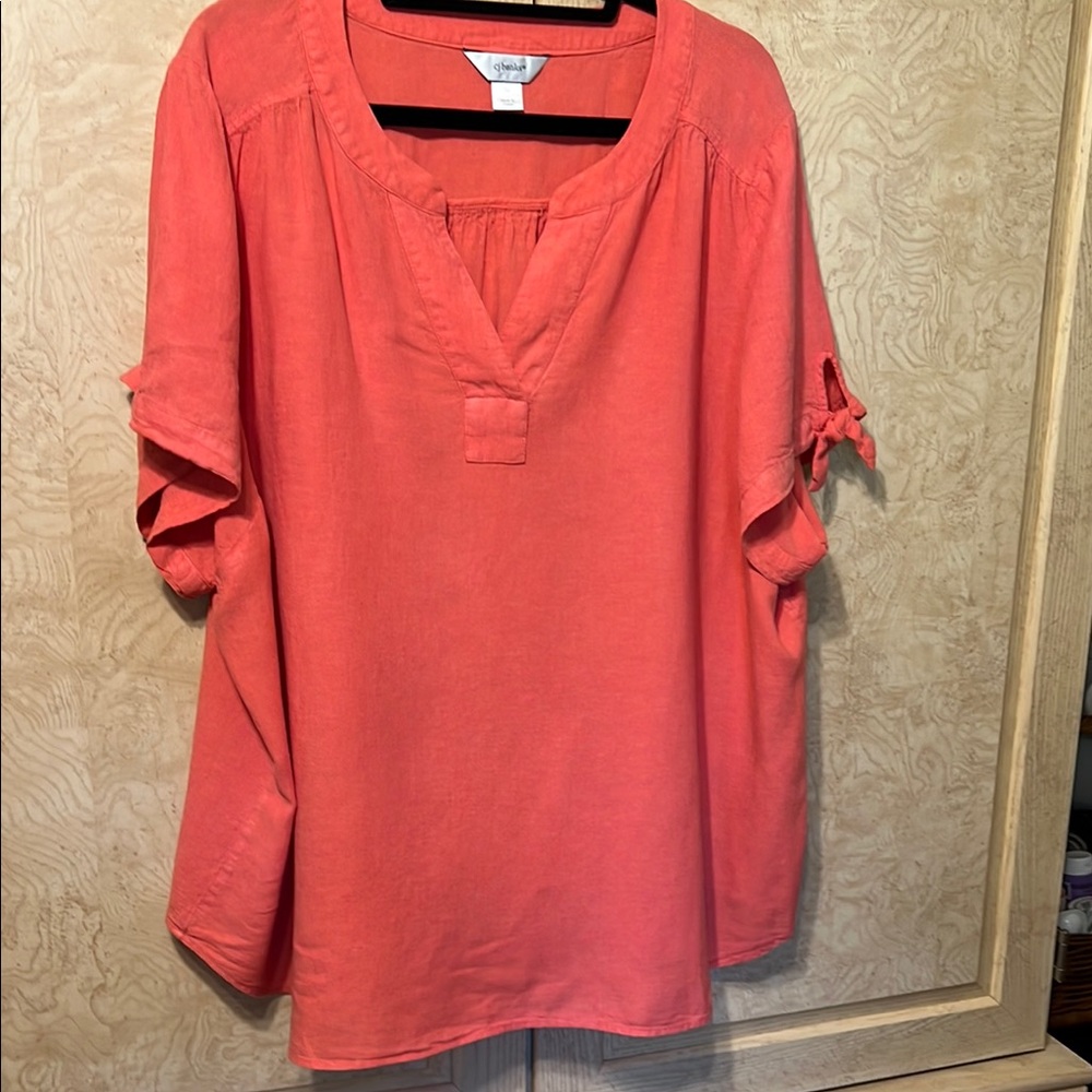 CJ Banks Orange 3/4 Sleeve Tie Front Blouse